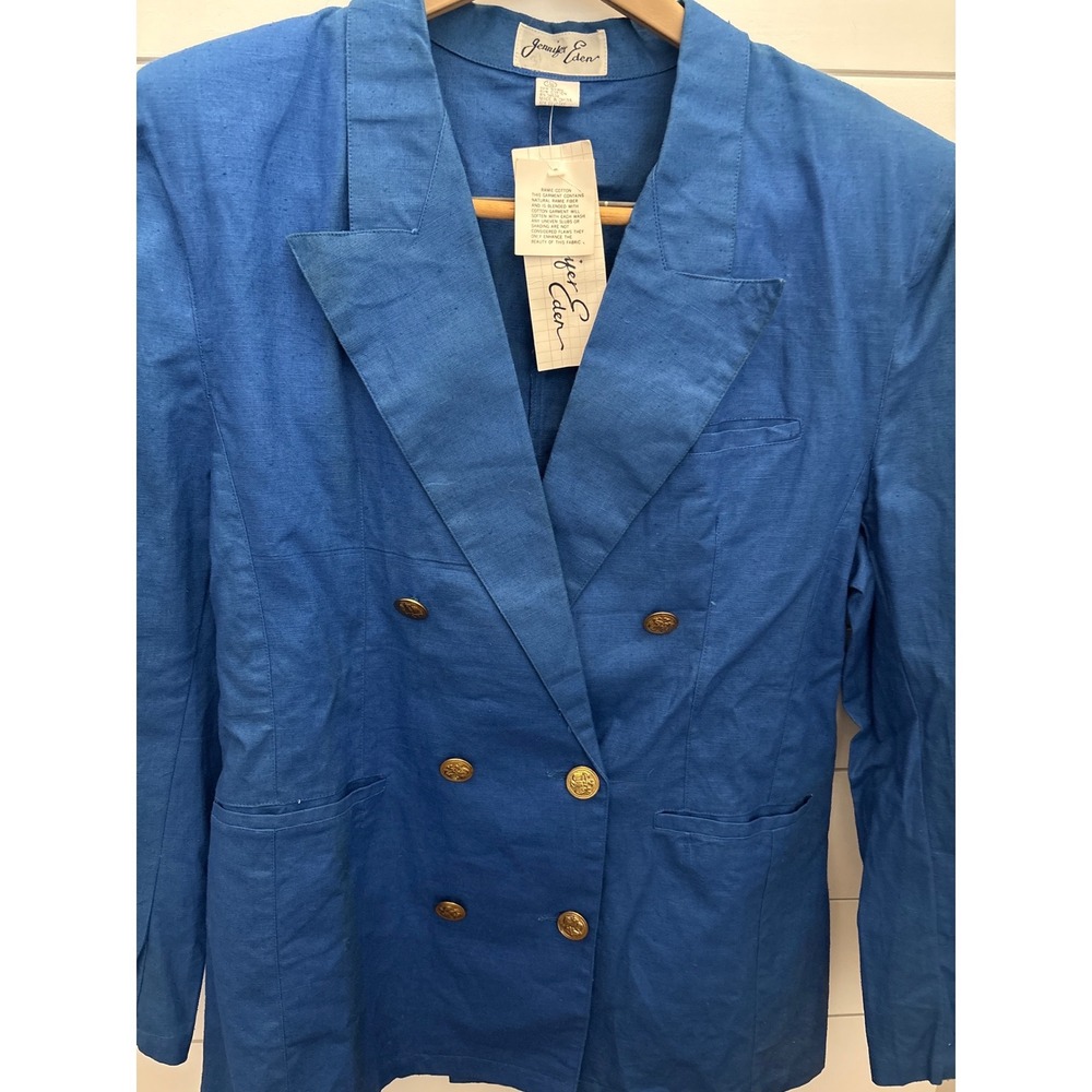 Jennifer Eden Mens Double Breasted Royal Blue Ramie Cotton Blazer Jacket Size 14